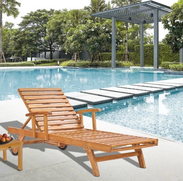 Teak sun lounger with wheels teak oil color  - Outdoor Furniture or Teak Garden Furniture Made In Indonesia