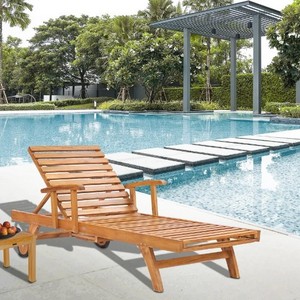 Teak sun lounger with wheels teak oil color  - Outdoor Furniture or Teak Garden Furniture Made In Indonesia