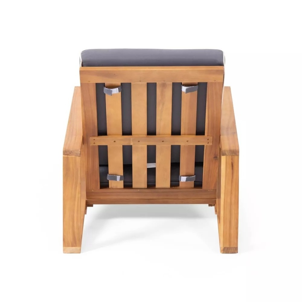 Wholesale Modern Low Garden Chair Outdoor Teak Wood Seat with Grey Cushion Arm Chair Outdoor Furniture