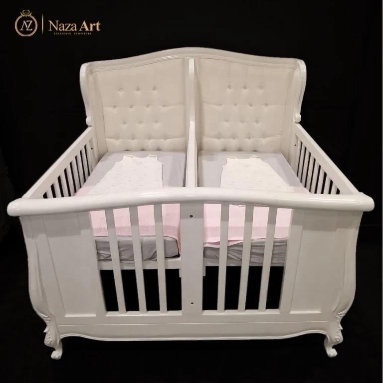 New Born Twins Baby From Solid Wood Popular Kids Cots Elegant Classical Europe Baby Cribs Furniture Best Seller High Quality