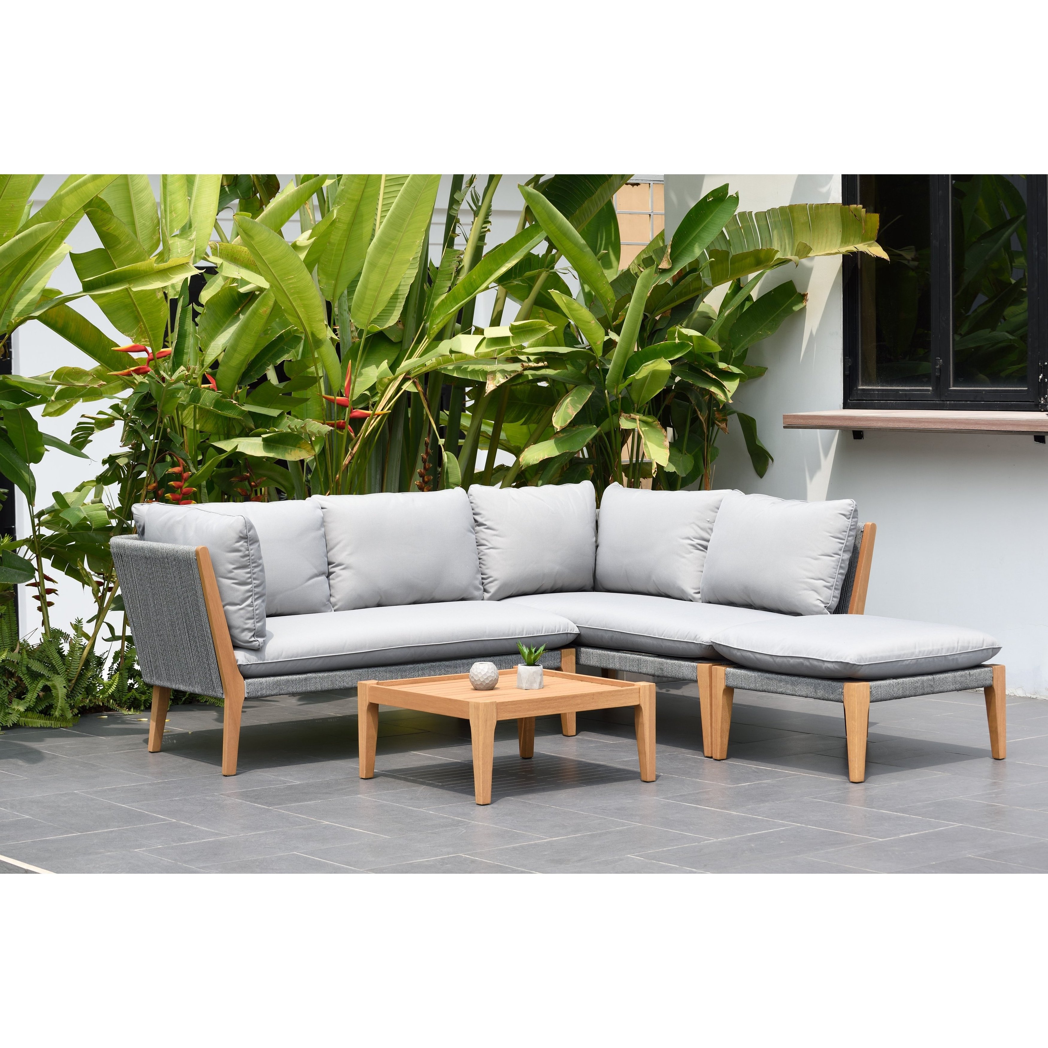 Teak sectional l shape rope garden sofas made of solid wood living room sofas