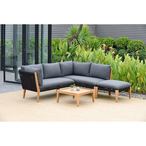 Teak sectional l shape rope garden sofas made of solid wood living room sofas