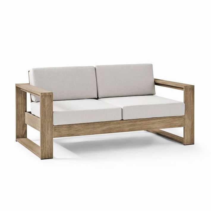 Nordic Modern Minimalist Garden Sofa Double Seat Wooden Fabric Cushion Outdoor Furniture