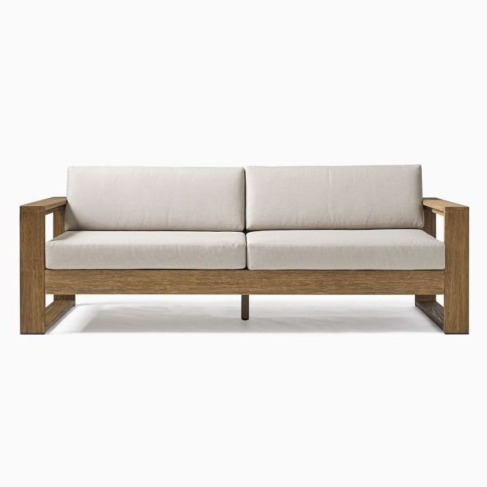 Nordic Modern Minimalist Garden Sofa Double Seat Wooden Fabric Cushion Outdoor Furniture