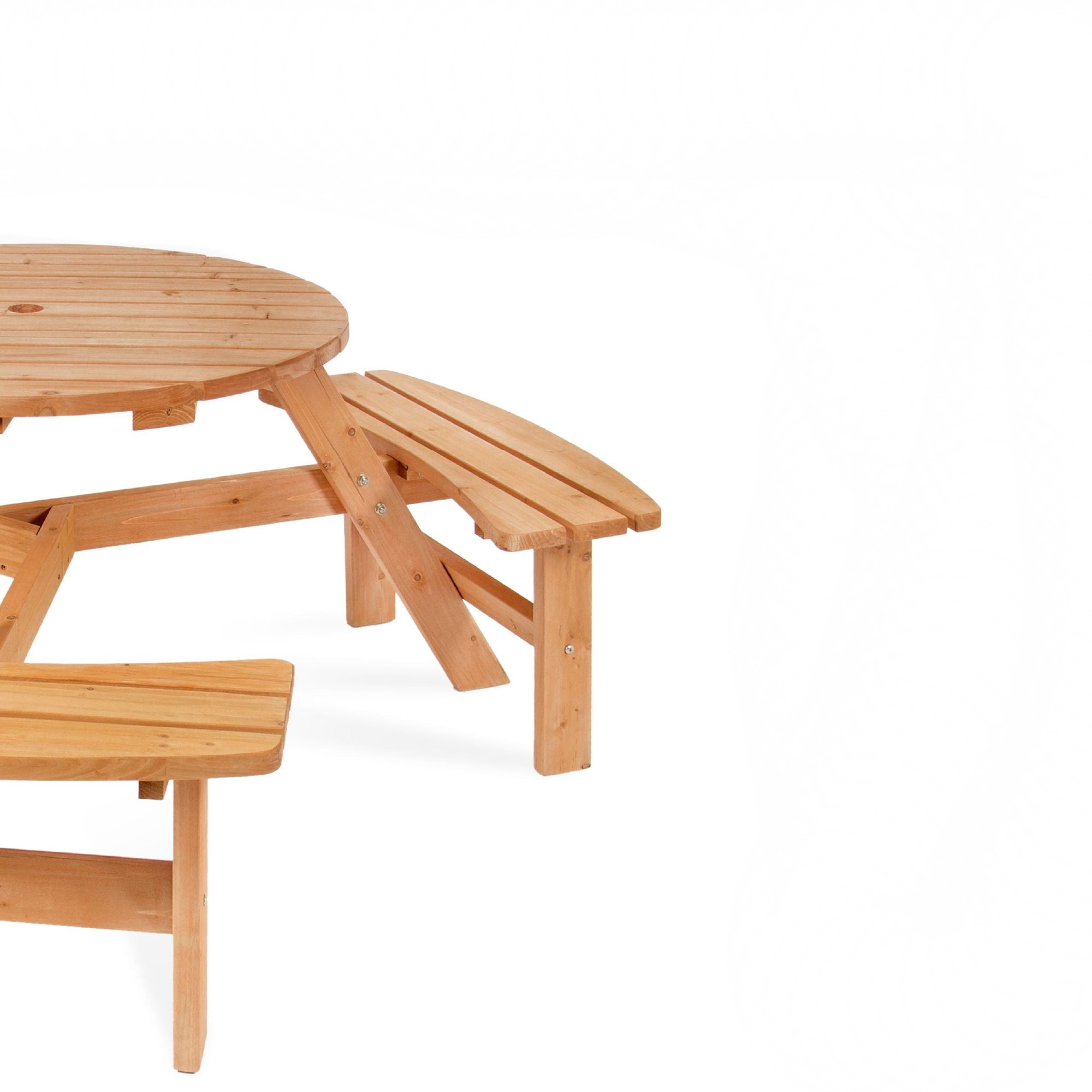 Patio All Weather Garden Furniture Circular Wooden Picnic Table and Chairs Outdoor Furniture Set Indonesia Wholesale