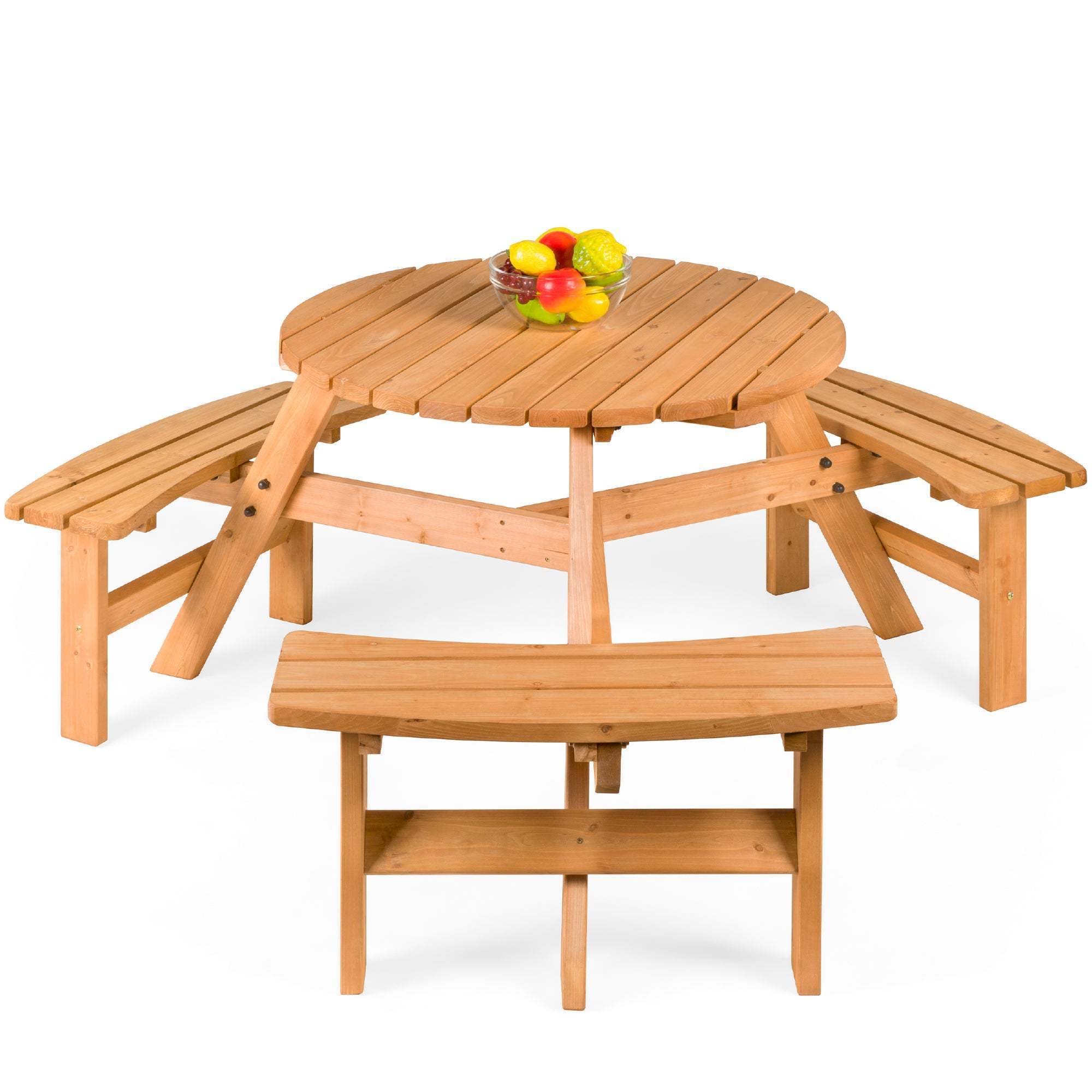 Patio All Weather Garden Furniture Circular Wooden Picnic Table and Chairs Outdoor Furniture Set Indonesia Wholesale