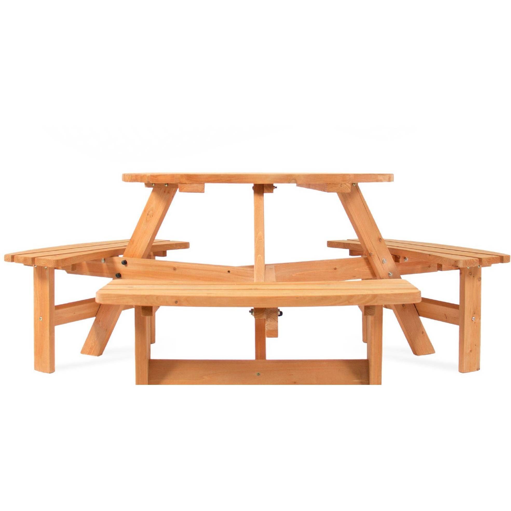 Patio All Weather Garden Furniture Circular Wooden Picnic Table and Chairs Outdoor Furniture Set Indonesia Wholesale