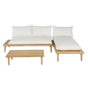 Luxury Outdoor Garden Sofa Set L Shape  Patio Couch Sectional Leisure Furniture Teak Wood White Cushion Wholesale