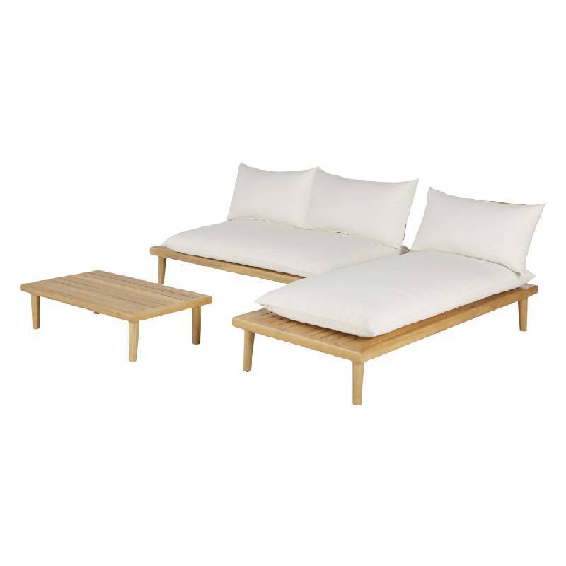 Luxury Outdoor Garden Sofa Set L Shape  Patio Couch Sectional Leisure Furniture Teak Wood White Cushion Wholesale