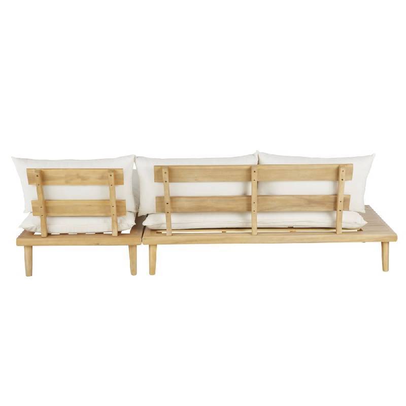 Luxury Outdoor Garden Sofa Set L Shape  Patio Couch Sectional Leisure Furniture Teak Wood White Cushion Wholesale