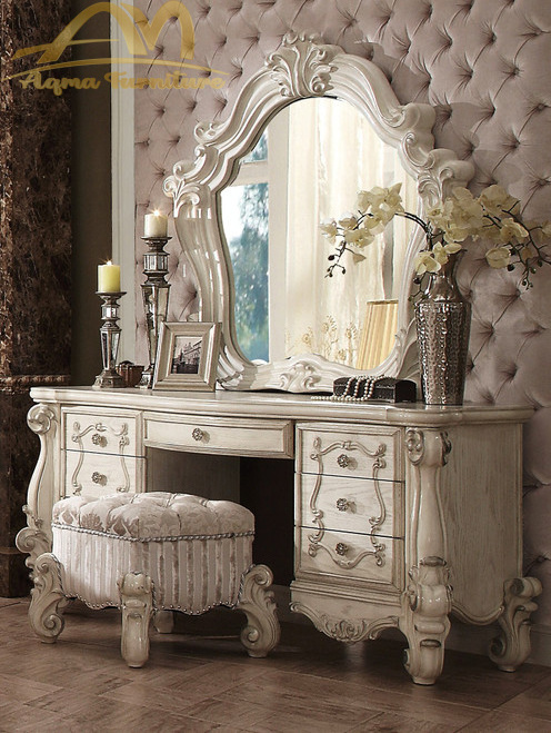 French Style Vanity with Premium Design white color luxury royal europe style design from solid wood dressers bedroom furniture