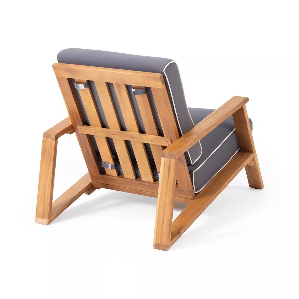 Wholesale Modern Low Garden Chair Outdoor Teak Wood Seat with Grey Cushion Arm Chair Outdoor Furniture