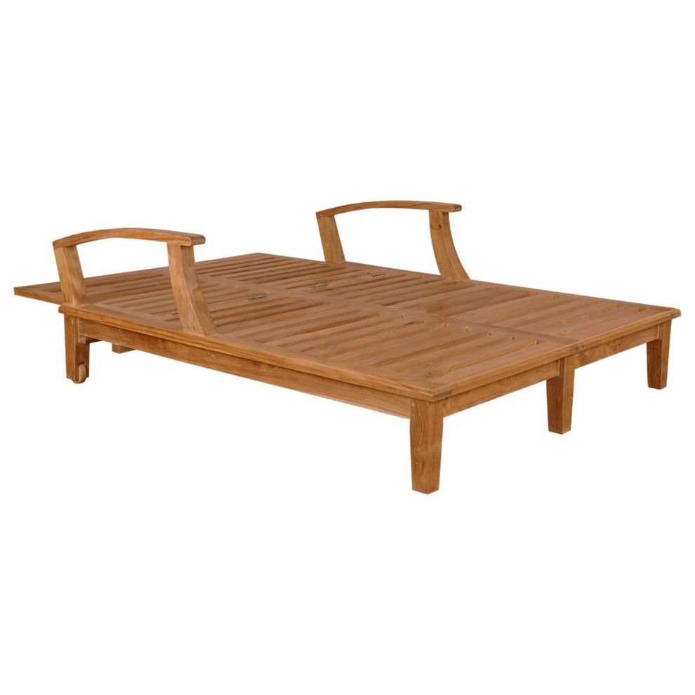 Teak Wood Sun Lounger Double Wide 2 Person Chaise Lounge Patio Style Outdoor Furniture for Hotel Beach Dubai USA Europe