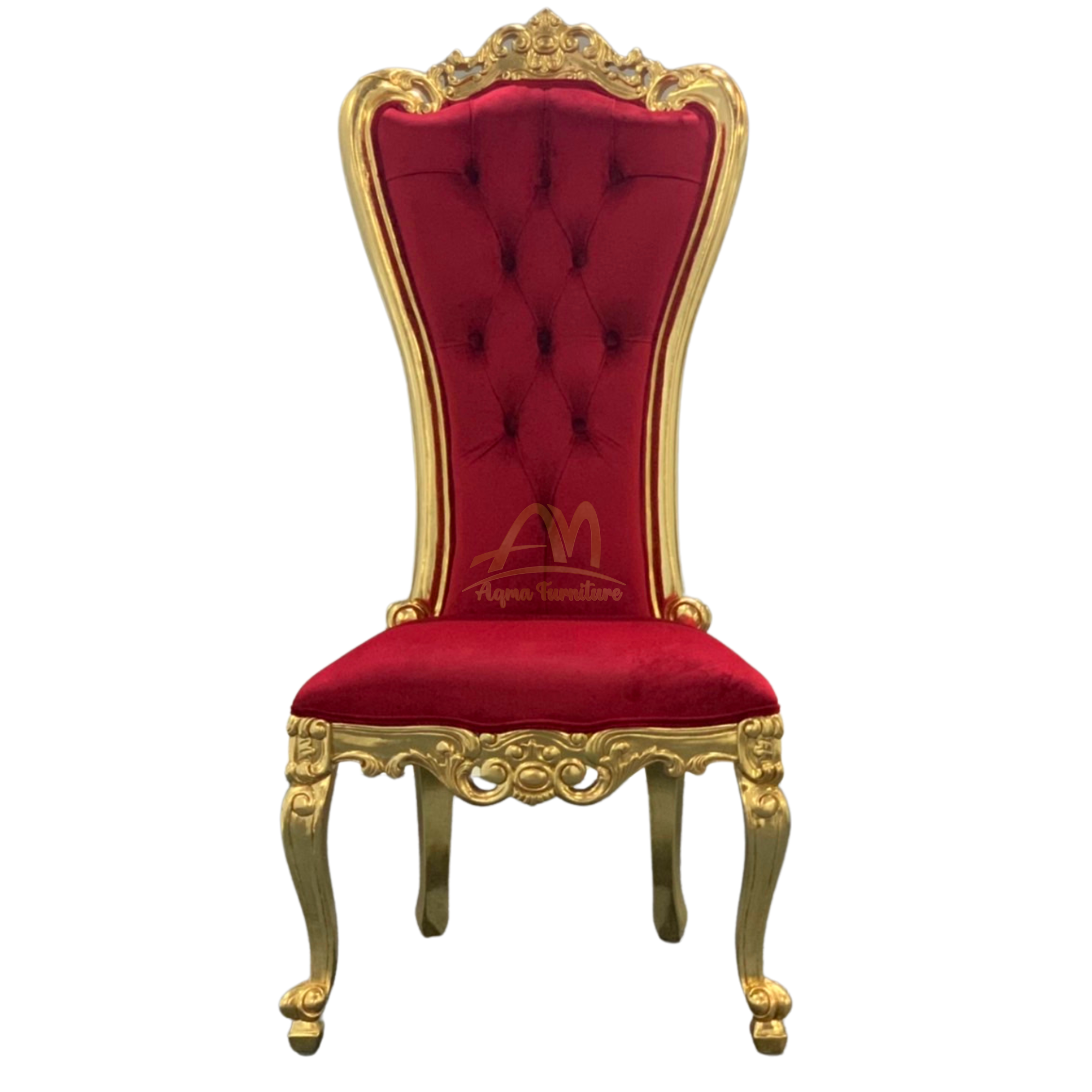 Luxury Dining Chair From Solid Wood Gold Color With Red Velvet Hand Carved For Dining Room Furniture