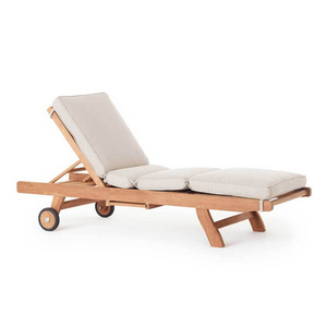 Teak Sun Lounger with All Weather Cushion Teak Wood Chaise Lounge for Hotel Resort Project