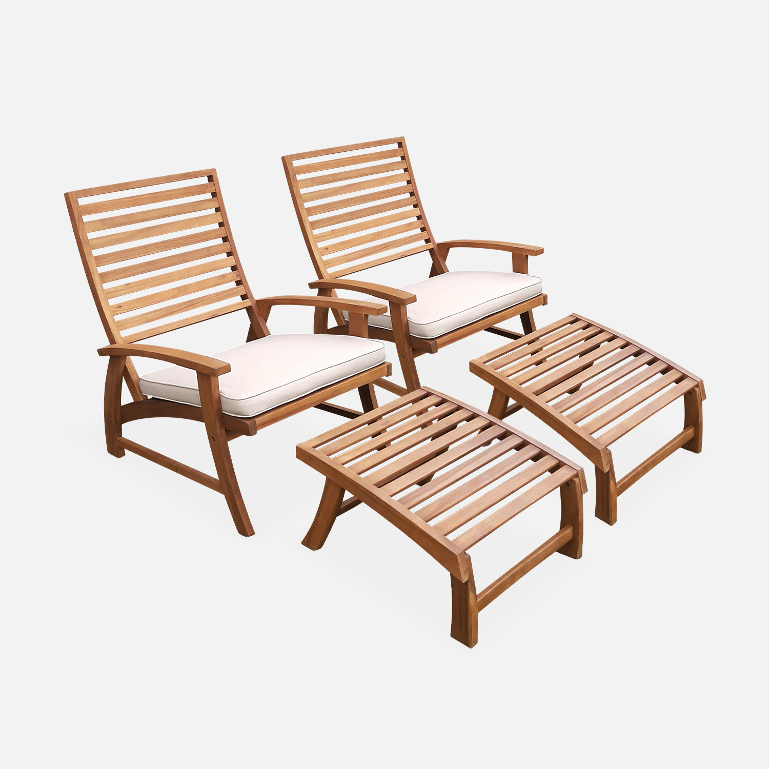 Wholesale Outdoor Furniture Slatted Chair with Footrest Teak Wood Patio Furniture Wholesale