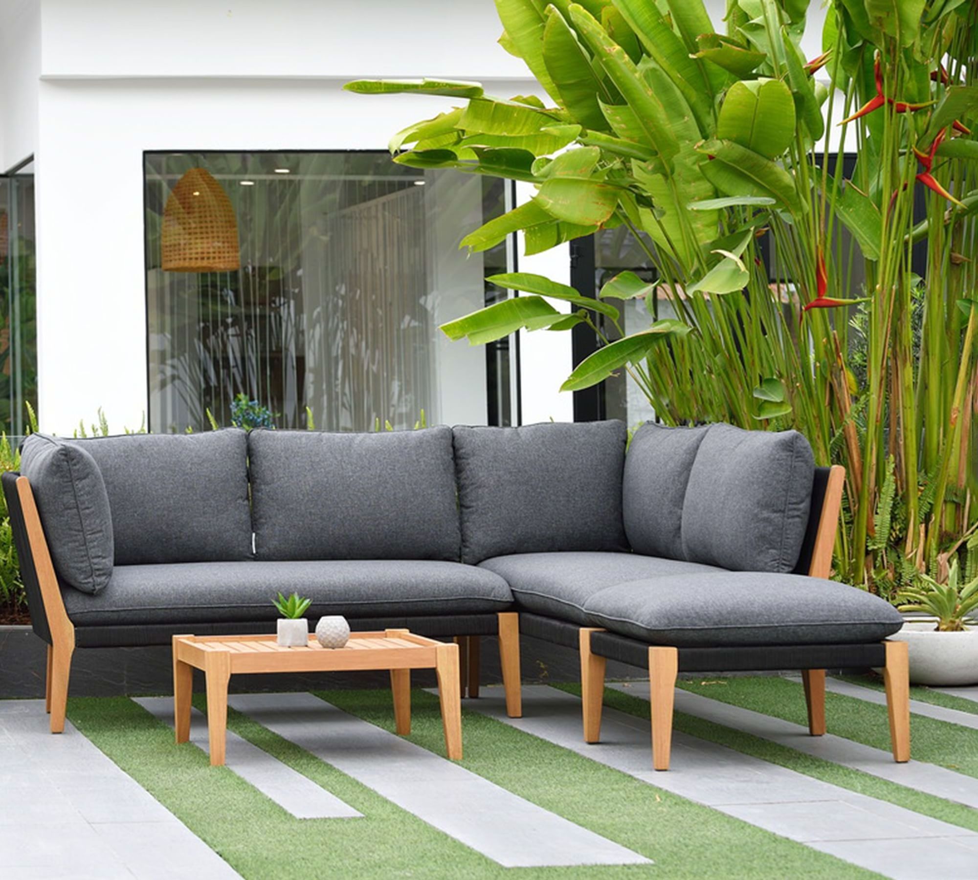 Contemporary Style Teak Garden Furniture Set Sectional Comfortable Sofa Set Patio Furniture Outdoor Conversation Sets