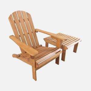 Leisure Foldable Adirondack Chair Teak Wood Garden Furniture  with Multi Purpose Side Table and Leg Rest