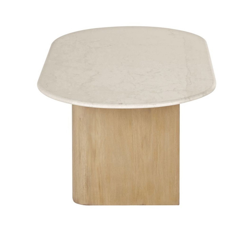 Modern Elegant Coffee Table Patio Wood White Marble Oval Top Table Dining Restaurant Furniture Hotel Table Wholesale