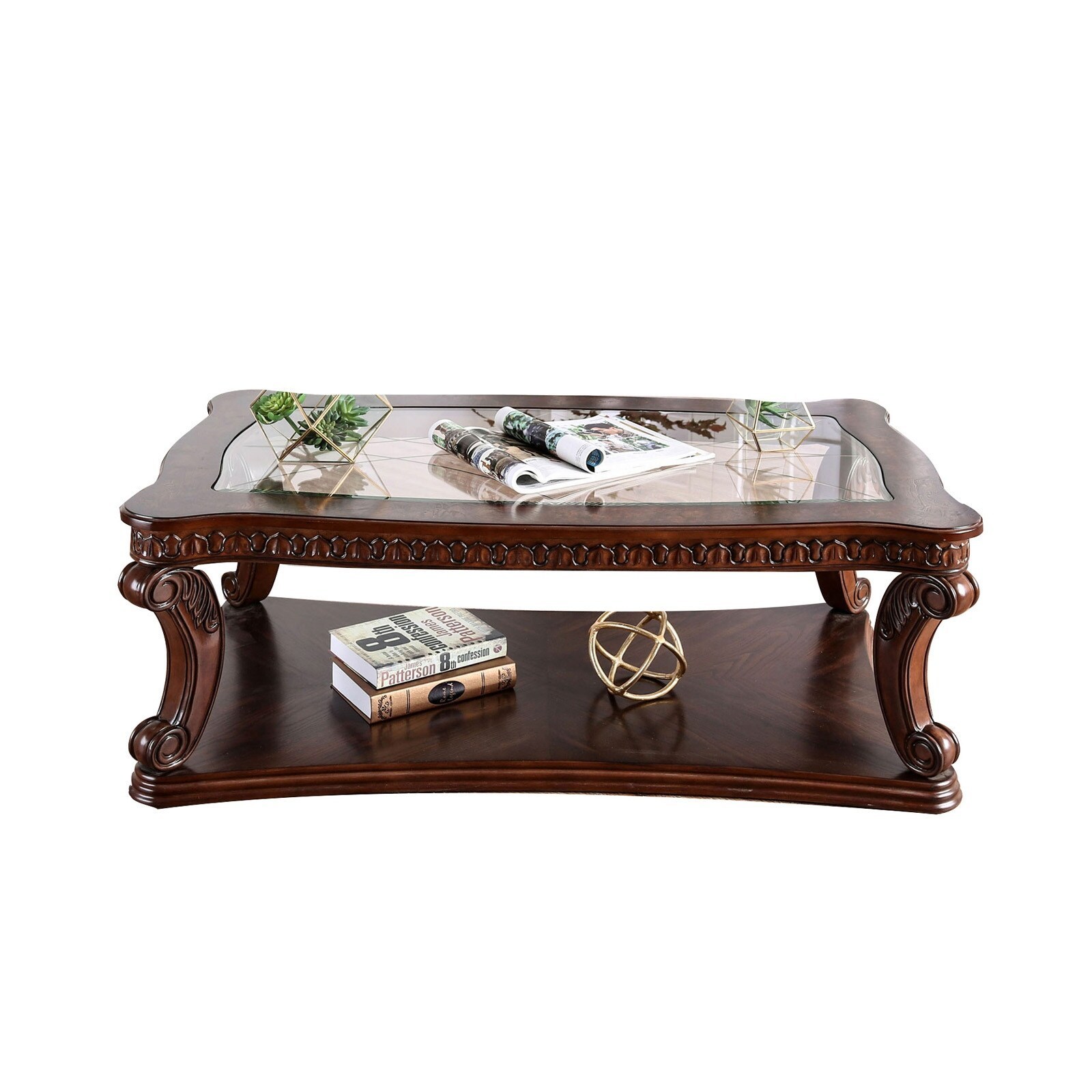 High Quality Classic Furniture European Living Room Antique Mahogany Solid Wooden Coffee Table