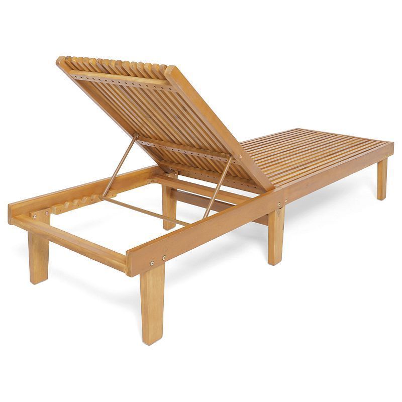 Modern Outdoor Wooden Chaise Lounge Teak Wood Natural Finish Foldable Sun Lounger for Hotel Beach Wholesale