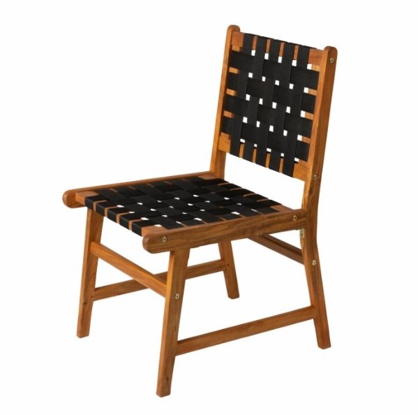 Teak dining chair outdoor with woven sling Black - Outdoor Furniture or Teak Garden Furniture Made In Indonesia