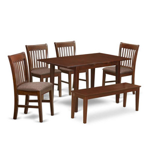 Mid Century Dark Walnut and Teak Wood Table Bench Set with Upholstered Chairs Indoor Restaurant Furniture