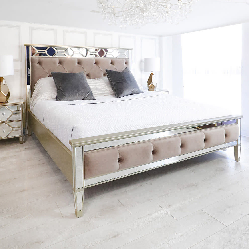 French Style Mirrored Bed Made From Wood Home Furniture Bed