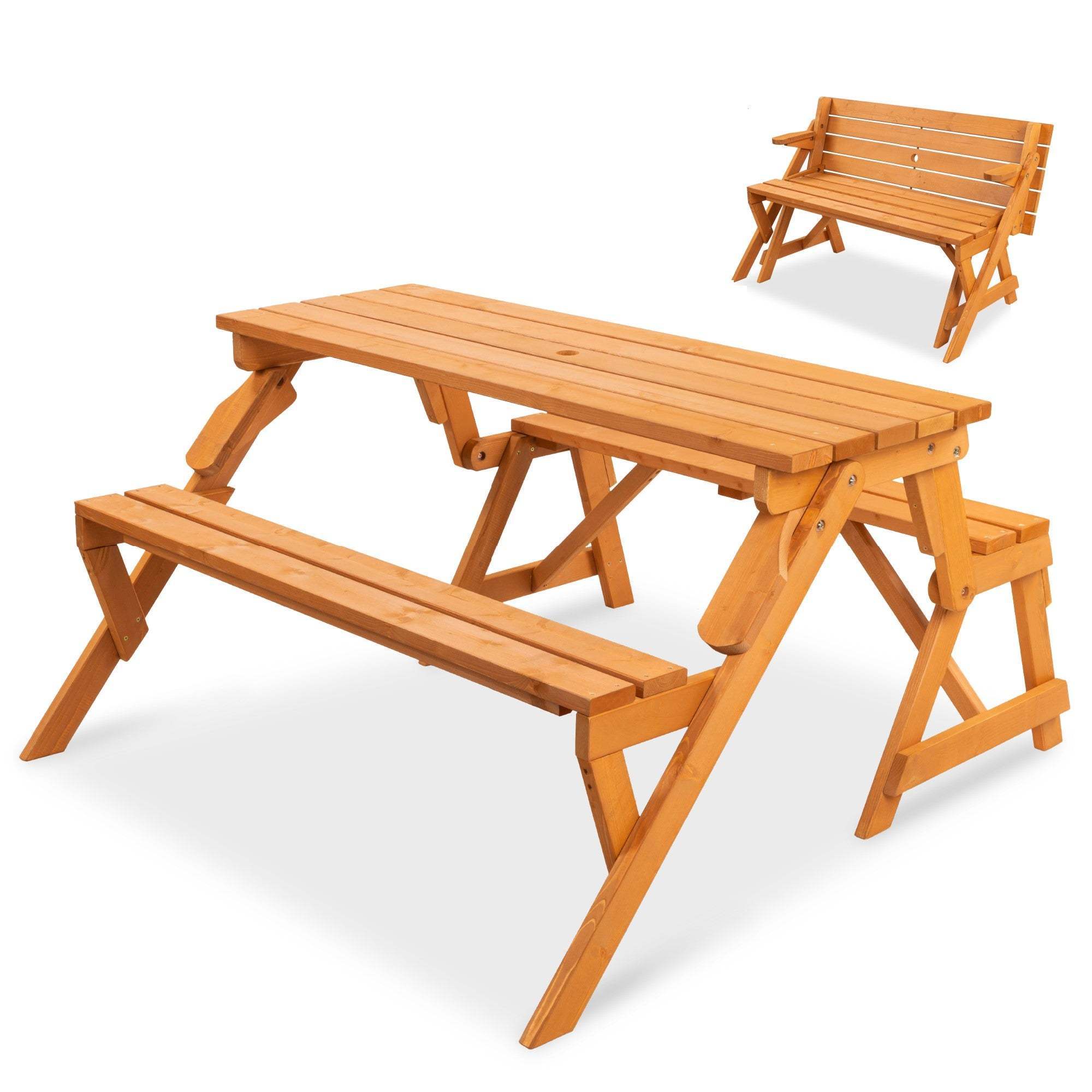 All Weather Folding Garden Furniture Set Patio Bench and Picnic Table Outdoor Furniture Wood Wholesale 2 in 1 Modern