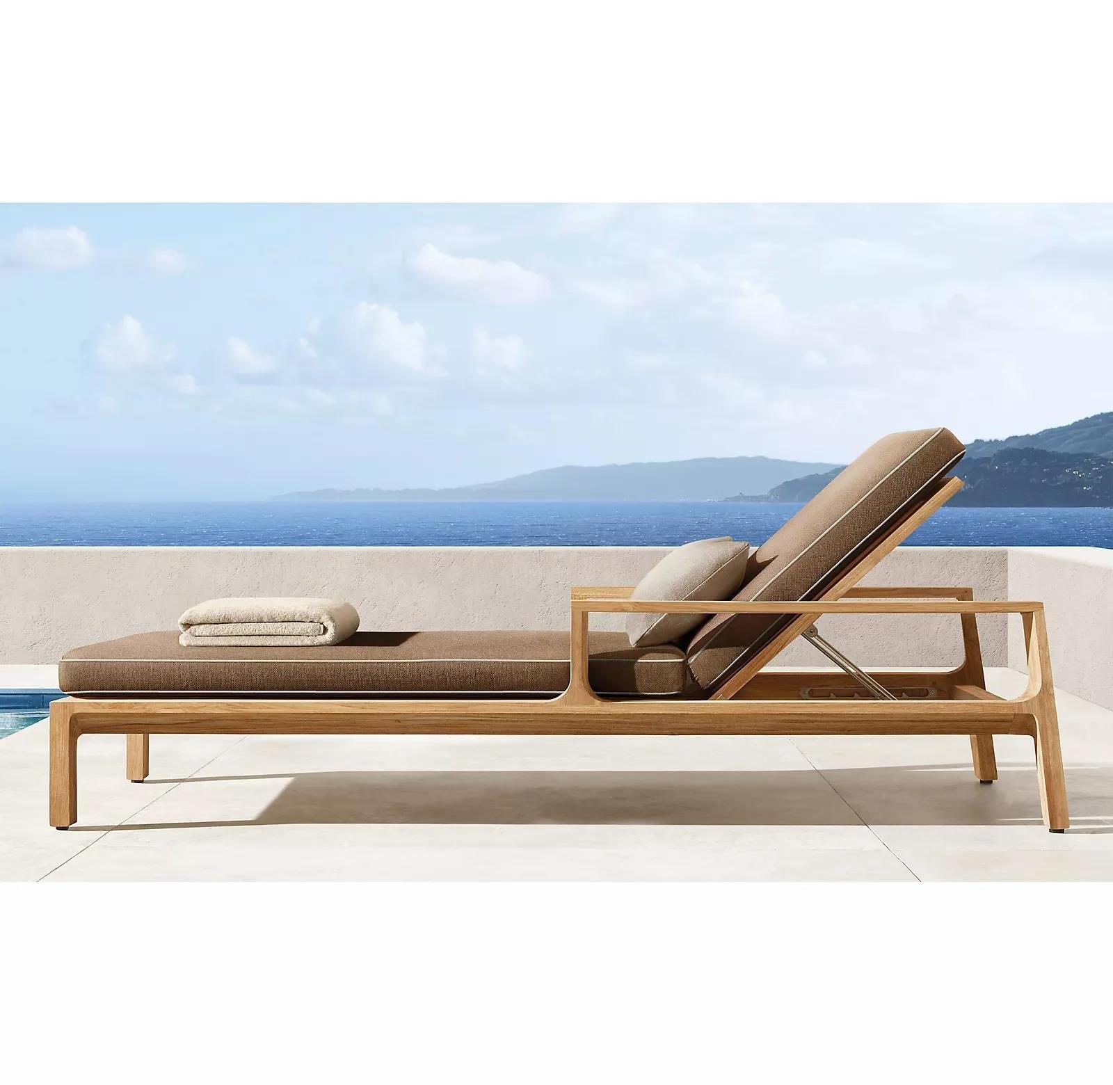 Outdoor Furniture Teak Wood Chaise Lounge Chair Sunbed Teak Sun Lounger With Cushion Cheap Wholesale Best Seller Furniture