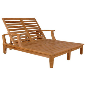 Teak Wood Sun Lounger Double Wide 2 Person Chaise Lounge Patio Style Outdoor Furniture for Hotel Beach Dubai USA Europe