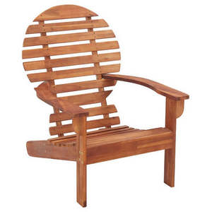 All-Weather Teak Circle Adirondack Lounge Chair Resistant to Weather Solid Wood with Wide Armrest for Outdoor Patio Use