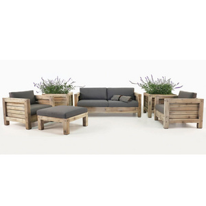 Garden Sofa Wooden Sofa Set Teak Wood Patio Sofa With Cushions Dark Grey Color For Outdoor Furniture And Garden Furniture