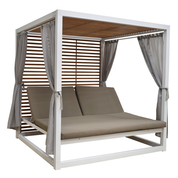 Outdoor Furniture patio sunbed Teak Daybed Double Chaise Lounge with Canopy