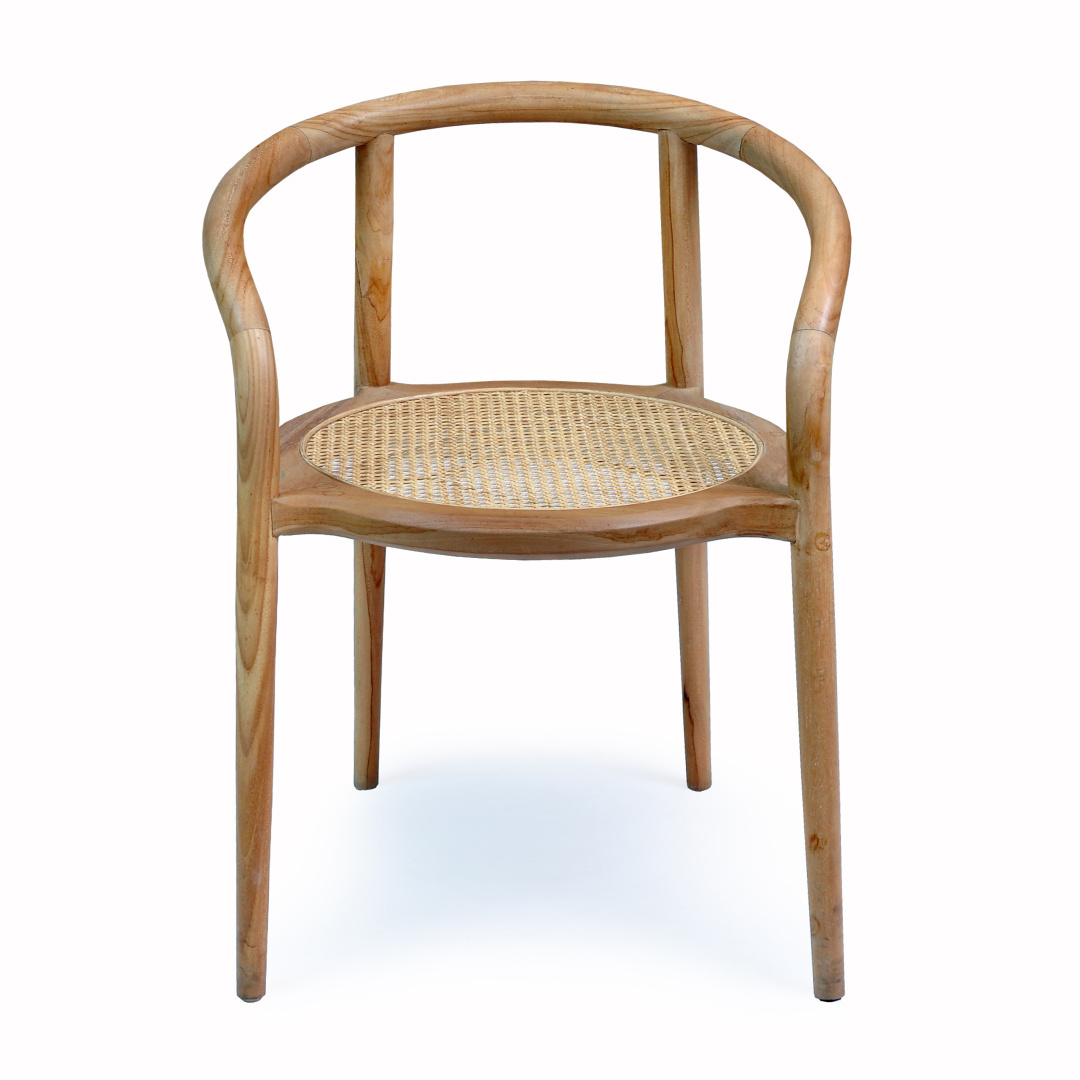 Wholesale Garden Chair Curve Armrest Rattan Circle Seat Solid Wood Patio Style Outdoor Furniture Dining Chair Beach Chair