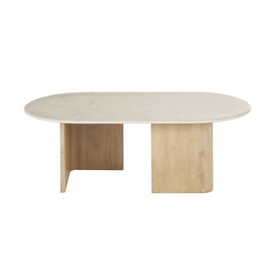 Modern Elegant Coffee Table Patio Wood White Marble Oval Top Table Dining Restaurant Furniture Hotel Table Wholesale