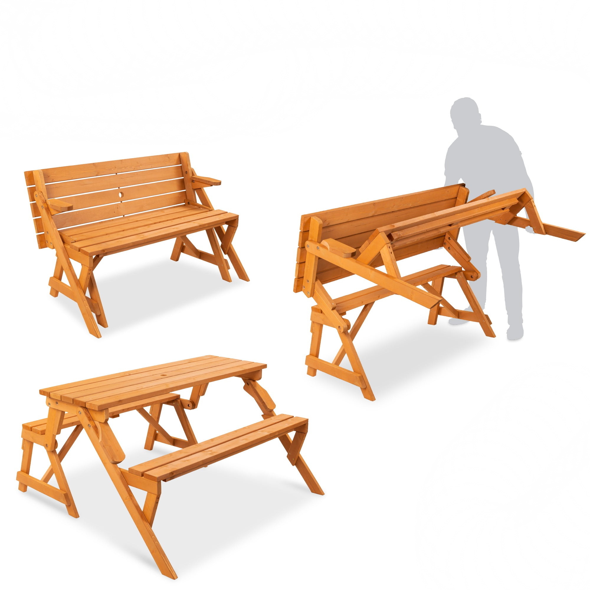 All Weather Folding Garden Furniture Set Patio Bench and Picnic Table Outdoor Furniture Wood Wholesale 2 in 1 Modern