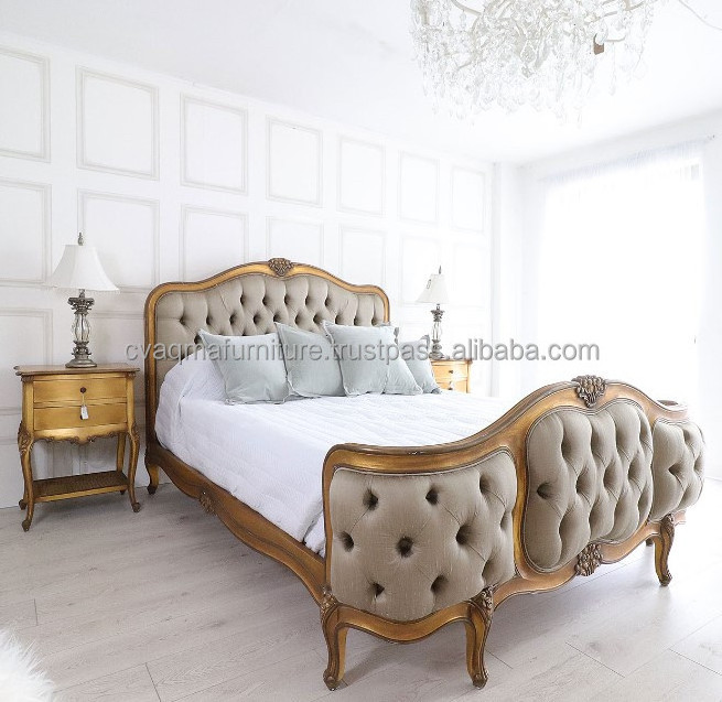 Classic Bed Padded France Style With Custom Frame Color Carved Solid Wooden Furniture Manufacture