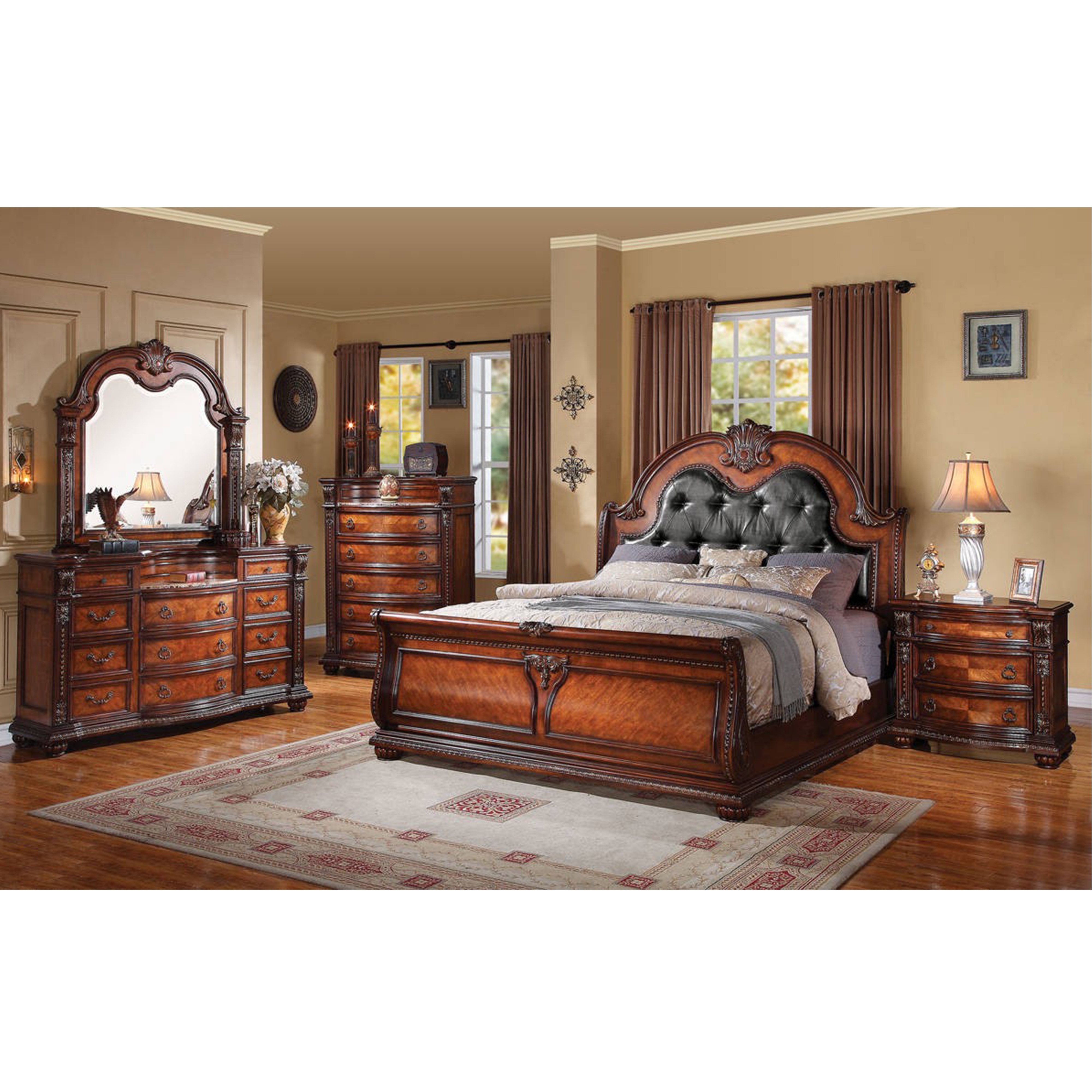 Royal French Italian Elegant Luxury Bedroom Furniture European Style King Size Beds Carved solid Wood Bedroom Sets High Quality