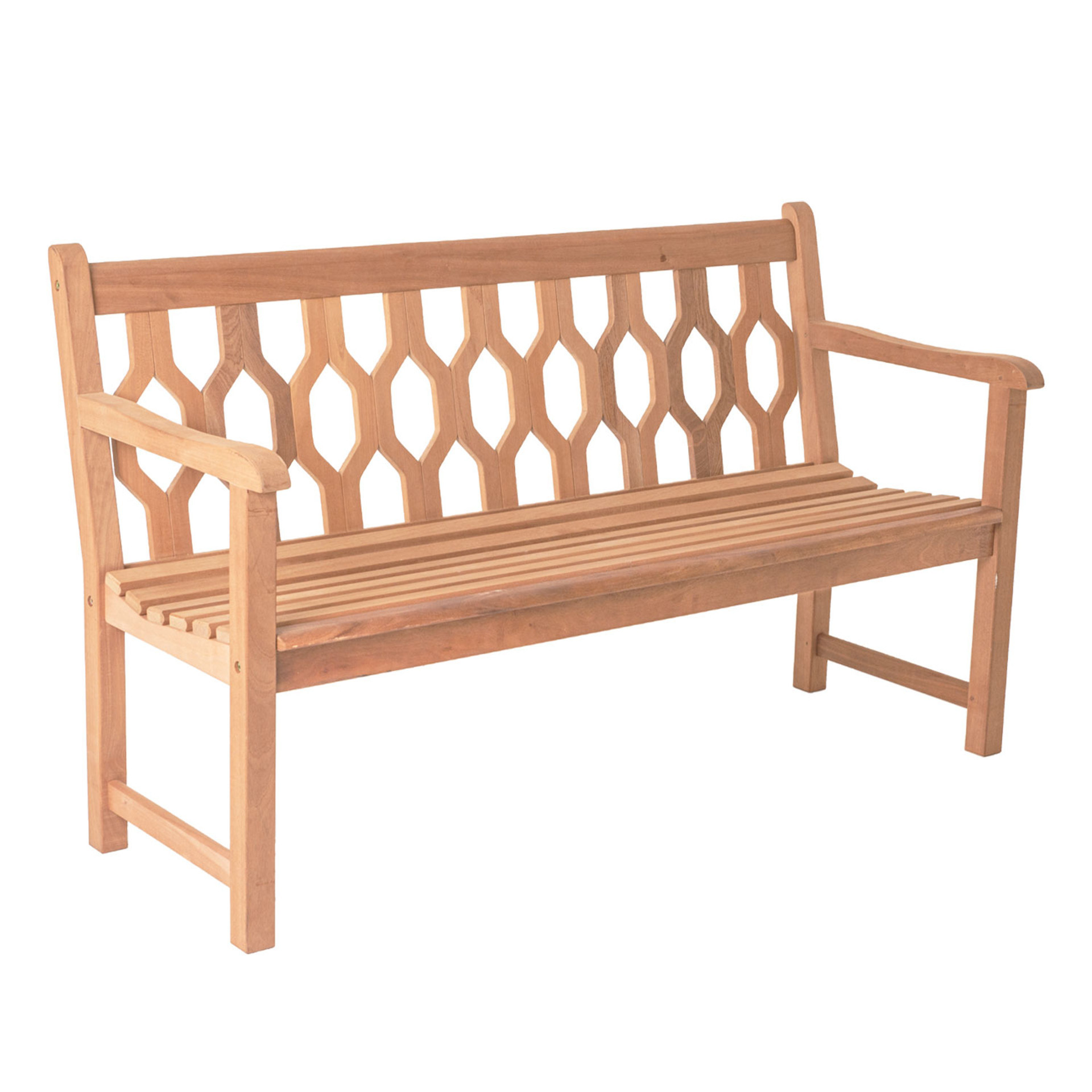 Nordic Patio Style Garden Bench Mahogany Wood Bench with Honey Comb Design Back Outdoor Furniture Natural Color