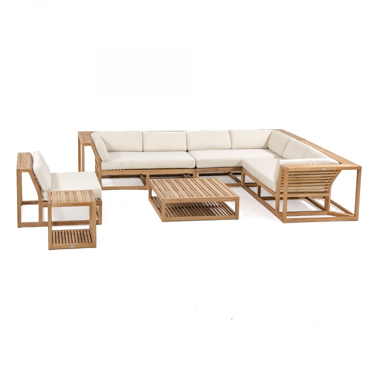 11 Piece Patio Lounge Set with Cushion Cream Solid Acacia Wood