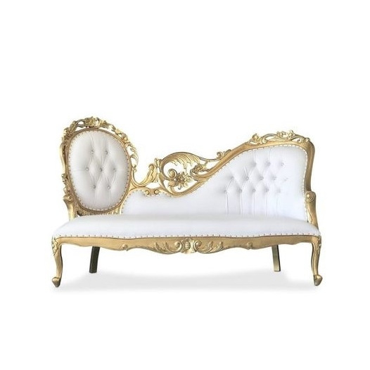 Wedding sofa 2 Seaters Carved Gold Frame and white leather - antique Wood Furniture Handmade manufacture from Jepara Indonesia