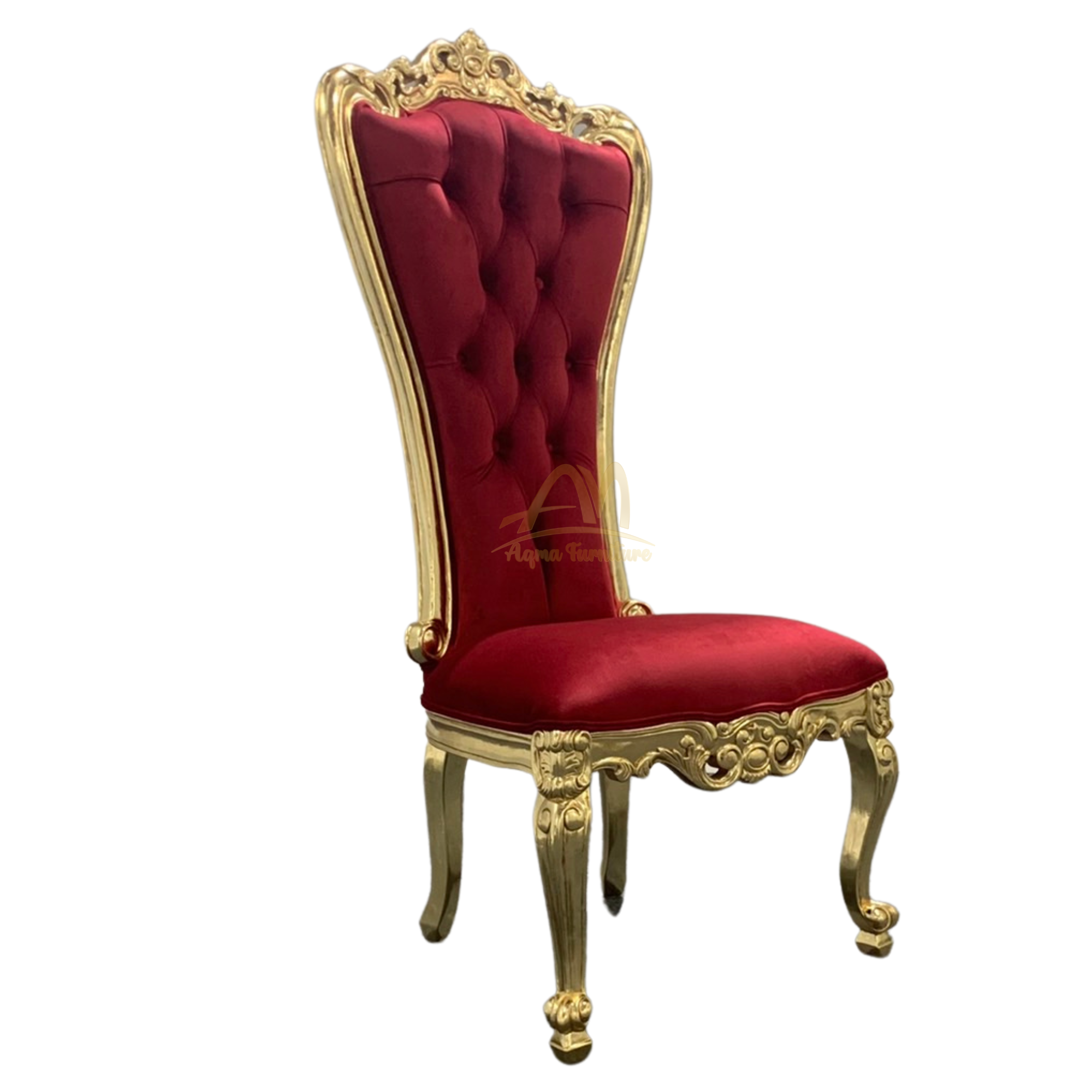 Luxury Dining Chair From Solid Wood Gold Color With Red Velvet Hand Carved For Dining Room Furniture