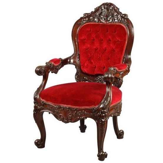 Solid wooden Library Chair Carved with Red Velvet Fabric Antique Wood Furniture Handmade manufacture from Jepara Indonesia