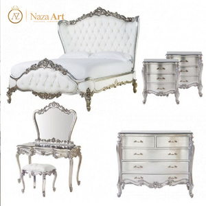 European Luxury Bedroom Furniture And Quality Solid Wood Antique Silver Paint