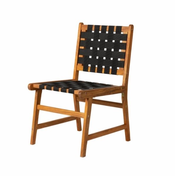 Teak dining chair outdoor with woven sling Black - Outdoor Furniture or Teak Garden Furniture Made In Indonesia