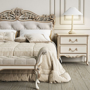 Elegant Style Bed Made Solid Wood With High Quality Bed French Style cream color For Bedroom Furniture