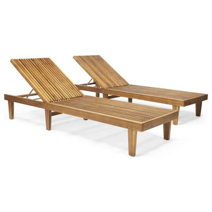 Modern Outdoor Wooden Chaise Lounge Teak Wood Natural Finish Foldable Sun Lounger for Hotel Beach Wholesale