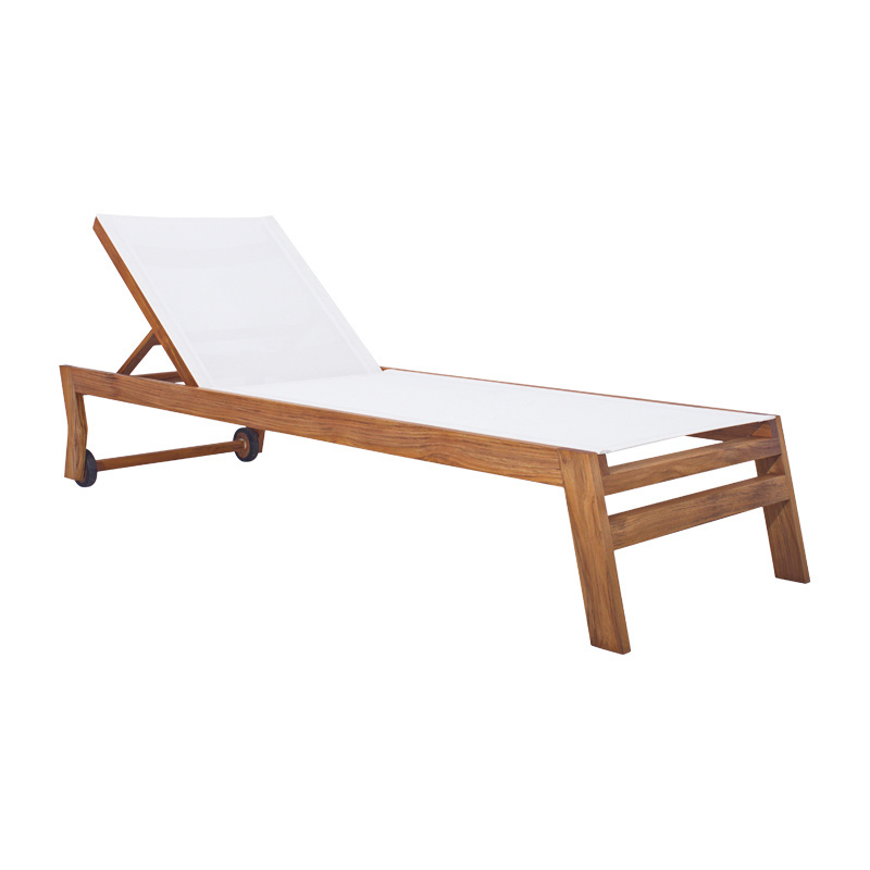 Sun Lounger Outdoor Furniture Sun Bed With Water Resistance Cushion Wooden Lounge Chair