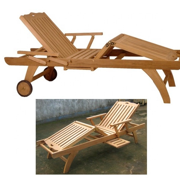 Outdoor Sunbed Teak Wooden Sling Pool Chair Sun lounger Swimming Sun Loungers With Armrest